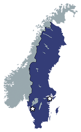 Map of Sweden showing Kocknet locations